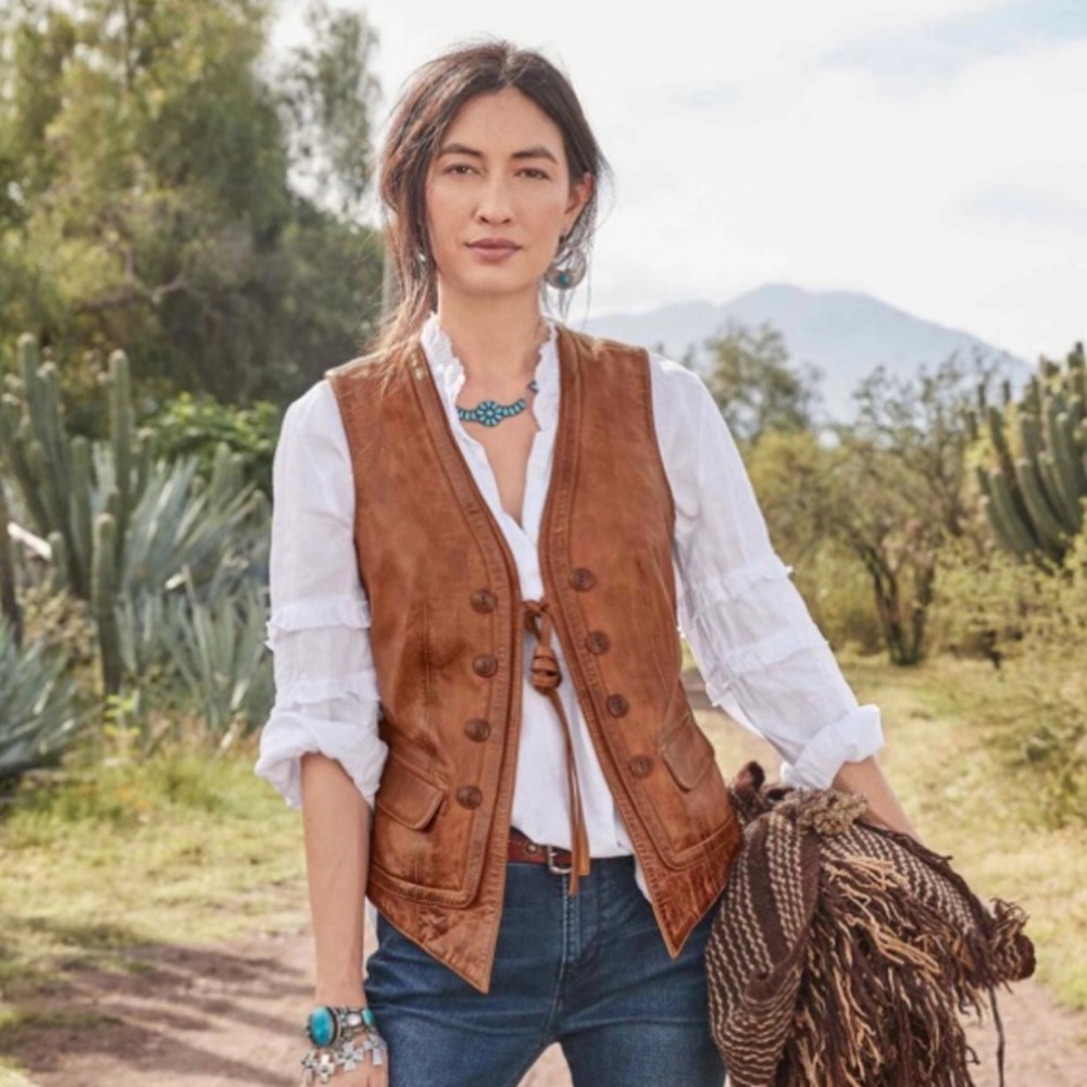 Sundance Lorena Leather Vest Large NEW NWOT Brown Western Boho Waistcoat Cowgirl